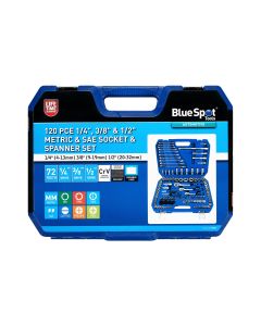 Blue Spot Tools 120 PCE 1/4", 3/8" & 1/2" Metric & SAE Socket & Spanner Set (1/4" 4-13mm) (3/8" 9-19mm) (1/2" 20-32mm)