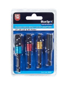 Blue Spot Tools Colour Coded Impact Socket Adaptors (1/4"-3/8"-1/2") & Bit Holder