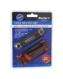 Blue Spot Tools 17 PCE Metric and Imperial Hex Key Set (1.5-8mm) (5/64"-1/4")