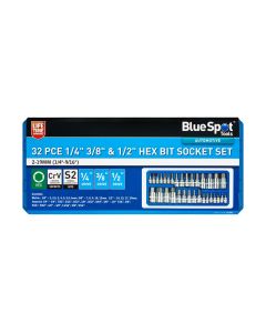 Blue Spot Tools 32 PCE 1/4" 3/8" & 1/2" Hex Bit Socket Set (2-19mm) (1/4"-9/16")