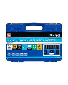 Blue Spot Tools 10 PCE 1/2" Metric Deep Impact Sockets 22MM-41MM