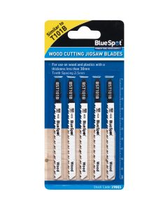Blue Spot Tools 5 PCE HCS Clean Cut Jigsaw Blades For Wood (10 TPI)