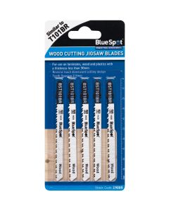 Blue Spot Tools 5 PCE HCS Reverse Pitch Jigsaw Blades For Wood (10 TPI)