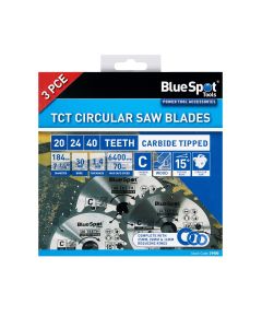 Blue Spot Tools 3 PCE 184mm x 30mm TCT Circular Saw Blades (20, 24 & 40 Teeth)