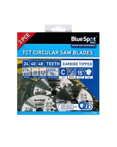 Blue Spot Tools 3 PCE 210mm x 30mm TCT Circular Saw Blades (24, 40 & 48 Teeth)