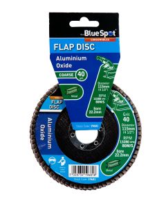 Blue Spot Tools 115mm (4.5") 40 Grit Aluminium Oxide Flap Disc (Header Card)