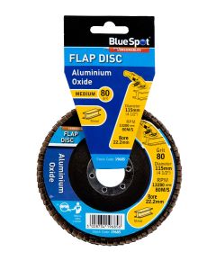 Blue Spot Tools 115mm (4.5") 80 Grit Aluminium Oxide Flap Disc (Header Card)
