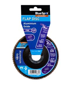 Blue Spot Tools 115mm (4.5") 120 Grit Aluminium Oxide Flap Disc (Header Card)