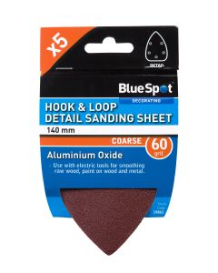 Blue Spot Tools 140mm 5 Pack 60 Grit Detail Sanding Sheets