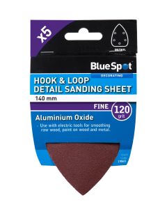 Blue Spot Tools 140mm 5 Pack 120 Grit Detail Sanding Sheets