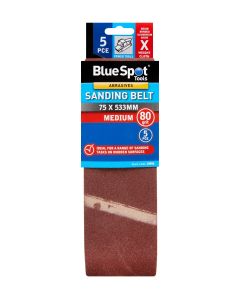 Blue Spot Tools 5 PCE 75 x 533mm Sanding Belt 80 Grit