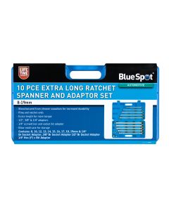 Blue Spot Tools 10 PCE Extra Long Ratchet Spanner and Adaptor Set (8-19mm)