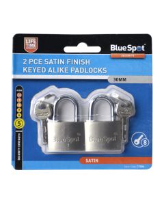 Blue Spot Tools 2 PCE 30mm Satin Finish Keyed Alike Padlocks