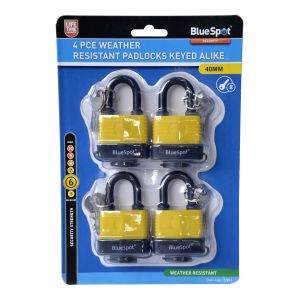 Blue Spot Tools 4 PCE 40mm Weather Resistant Padlocks Keyed Alike