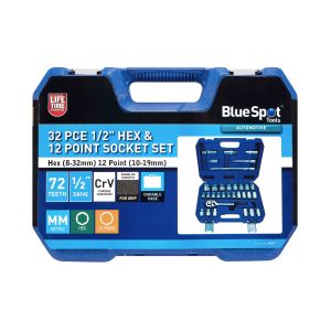 Blue Spot Tools 32 PCE 1/2" Hex & 12 Point Socket Set (Hex 8-32mm) (12 Point 10-19mm)