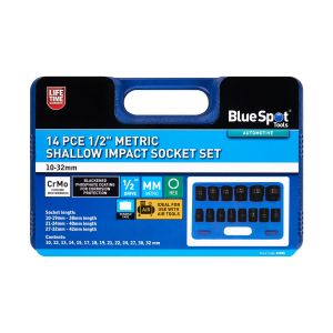 Blue Spot Tools 14 PCE 1/2" Metric Shallow Impact Socket Set (10-32mm)