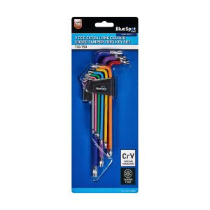 Blue Spot Tools 9 PCE Extra Long Colour Coded Tamper Torx Key Set (T10-T50)