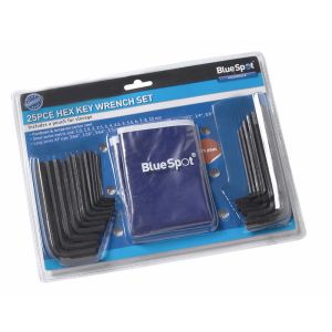 Blue Spot Tools 25 PCE Metric and Imperial Hex Key Wrench Set With Pouch (1-10mm) (3/64"-3/8")