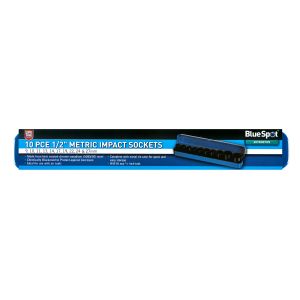 Blue Spot Tools 10 PCE 1/2" Metric Shallow Impact Sockets (9-27mm)