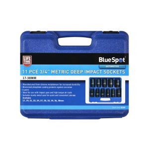 Blue Spot Tools 11 PCE 3/4" Metric Deep Impact Sockets (17-38mm)