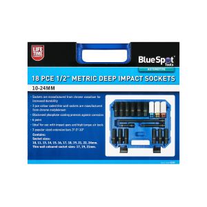 Blue Spot Tools 18 PCE 1/2" Metric Deep Impact Sockets (10-24mm)
