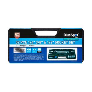 Blue Spot Tools 52 PCE 1/4" 3/8" & 1/2" Socket Set (4-13mm) (1/4"-13/16")
