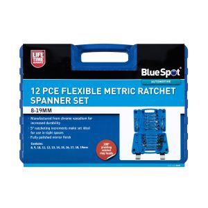 Blue Spot Tools 12 PCE Flexible Metric Ratchet Spanner Set (8-19mm) (With Case)