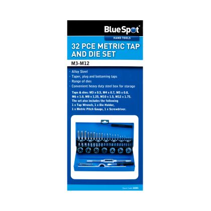 Blue Spot Tools 32 PCE Metric Tap and Die Set M3 M12 Blue Spot