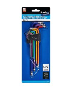 Blue Spot Tools 9 PCE Extra Long Colour Coded Tamper Torx Key Set (T10-T50)