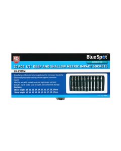 Blue Spot Tools 20 PCE 1/2" Deep and Shallow Metric Impact Sockets (10-19mm)