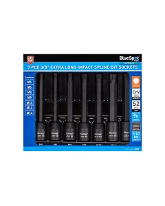 BLUE SPOT TOOLS 7 PCE 3/8" EXTRA LONG IMPACT SPLINE BIT SOCKETS