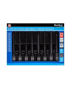 BLUE SPOT TOOLS 8 PCE 3/8" EXTRA LONG IMPACT TORX BIT SOCKETS
