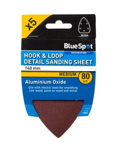 Blue Spot Tools 140mm 5 Pack 80 Grit Detail Sanding Sheets