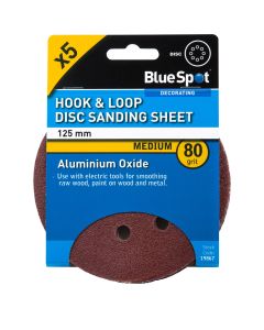 Blue Spot Tools 125mm 5 Pack 80 Grit Sanding Disc
