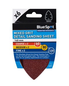 Blue Spot Tools 6 Pack 140mm Mixed Grit Detail Sanding Sheets