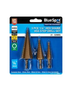 Blue Spot Tools 3 PCE Hex Shank HSS Step Drill Set (1/4" Hex Shank) (4 - 32mm)