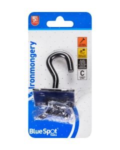  Blue Spot Tools Ironmongery 50mmx50mm Black Powder Coated Hook on Plate